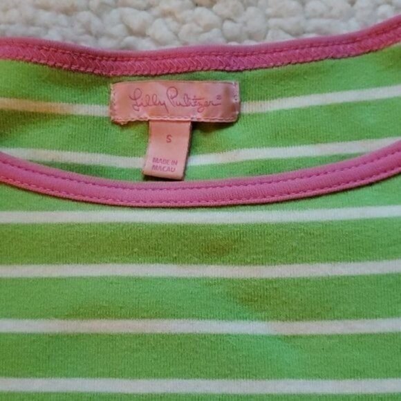 Lilly Pulitzer Sz. S Mint Green & White‎ Striped Pink Neck Trim LS Pullover Top - Picture 2 of 7